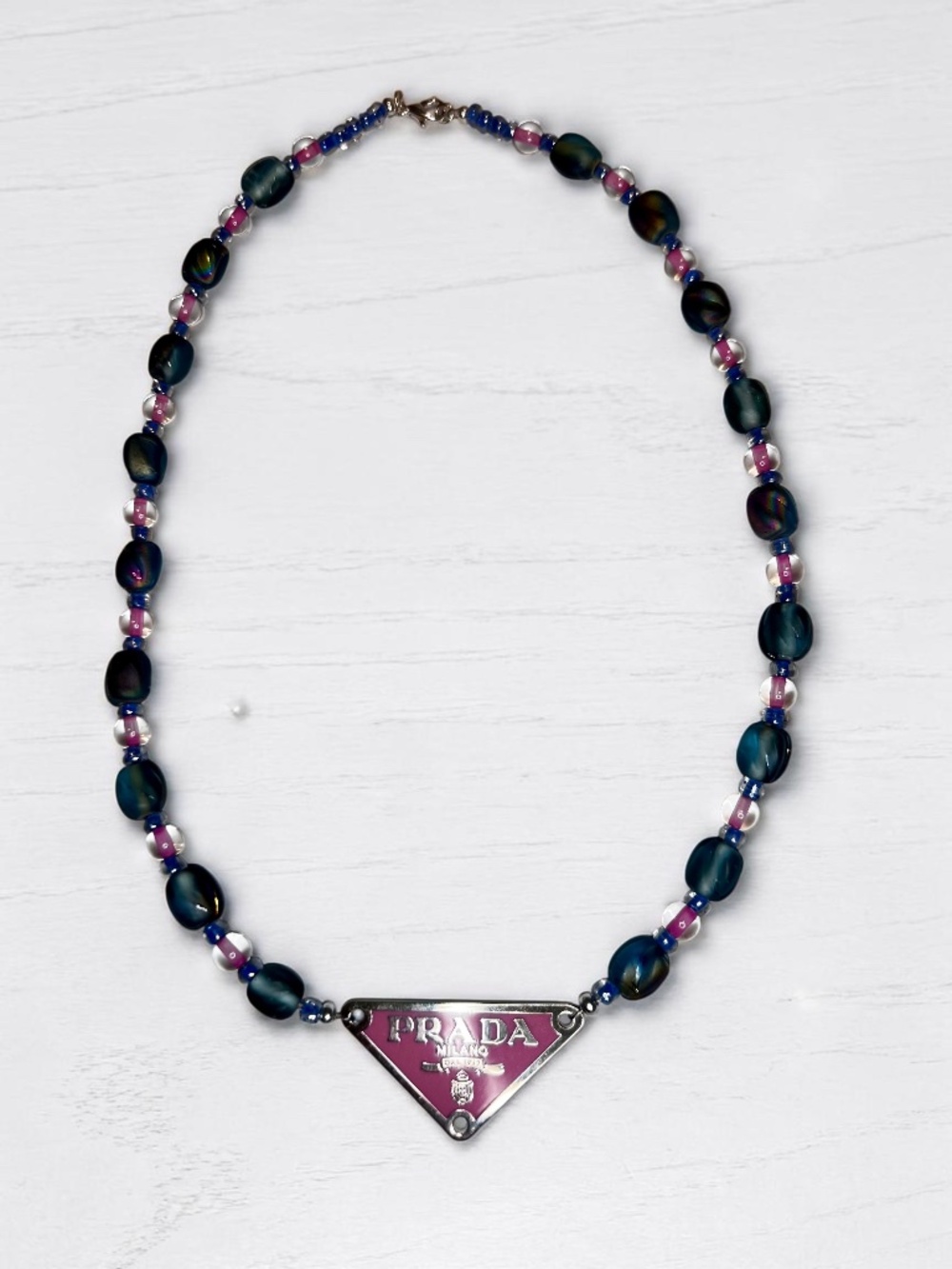 Dark Teal Opalescent Beaded Necklace 16" | Maximalist | Designer Inspired